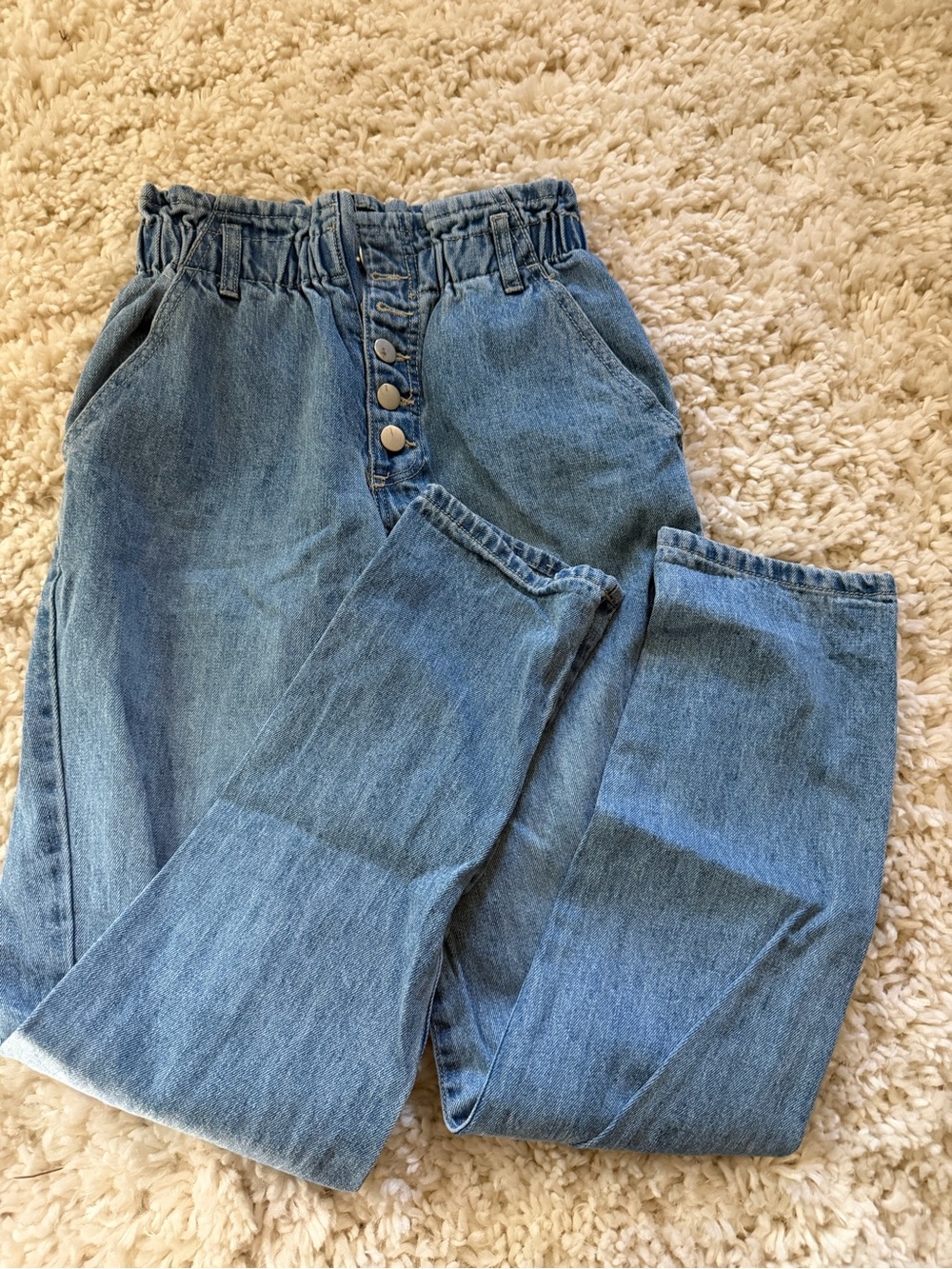 Forever 21 Light Blue paper bag, unique women’s High-Rise Button-Front Jeans